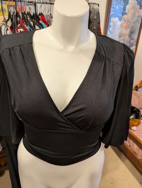 Anthropologie Black Surplice Wrap Blouse